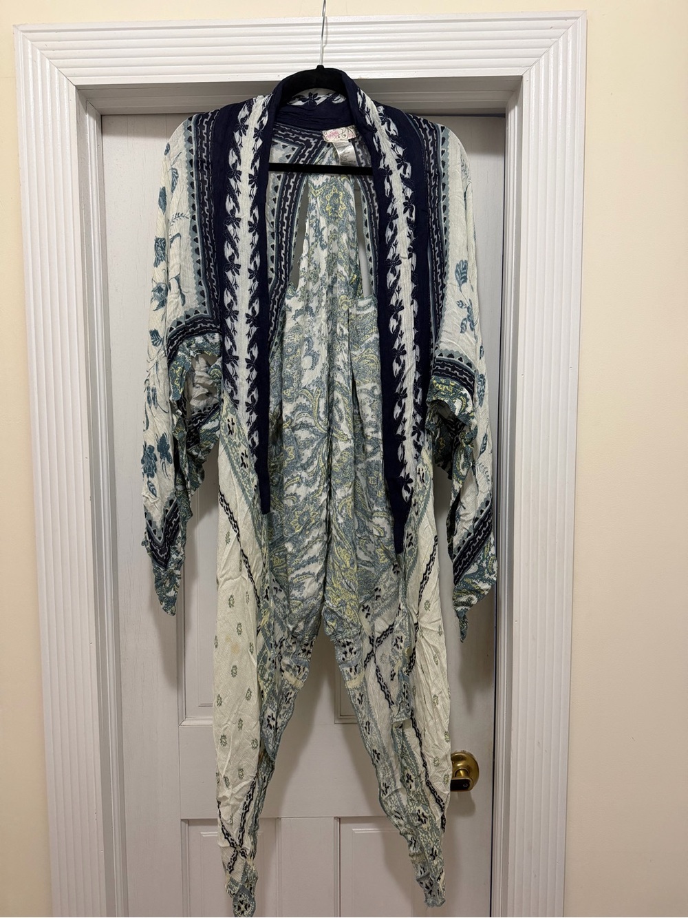 Free People Navy and Light Blue Patterned Maxi Skirt